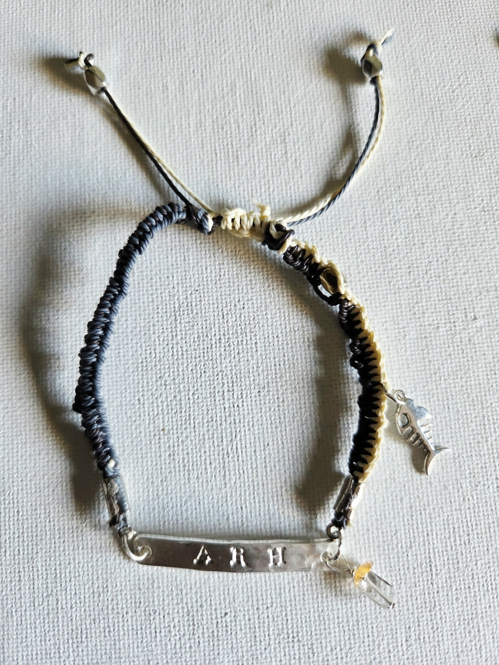 Mens Personalized Stamped Bar Macrame Bracelet with Charms And Gems